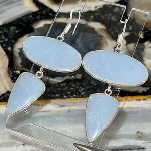 Blue Anhydrite Angelite Earrings 2 1/2”